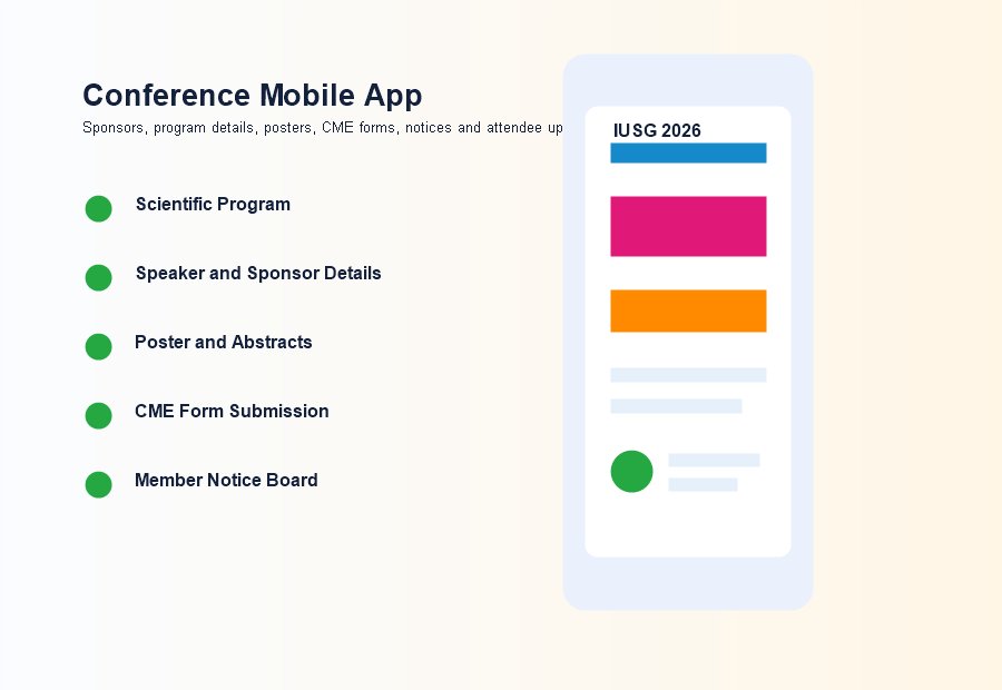 Conference mobile app with scientific program sponsors posters CME forms and notices