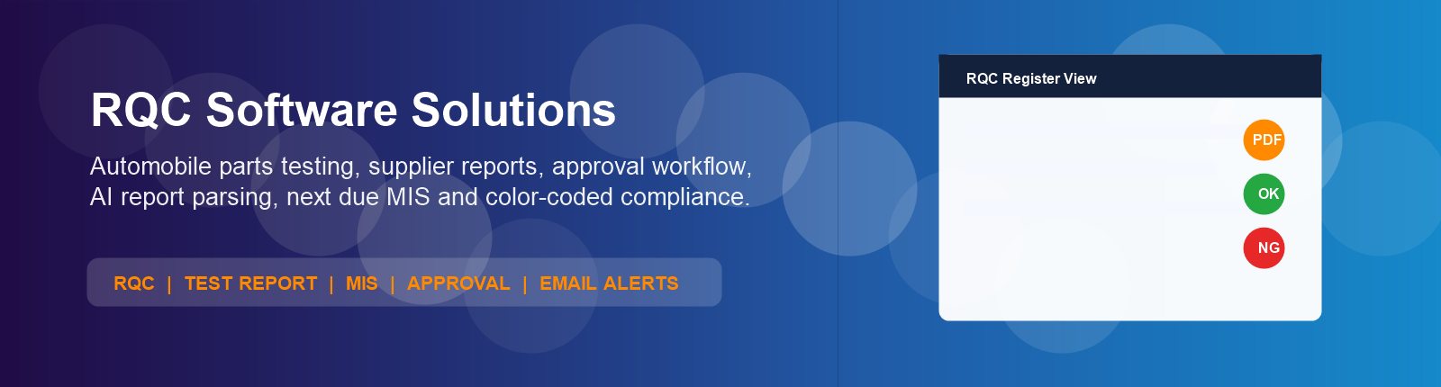 RQC software solutions for automotive part testing reports approvals and MIS
